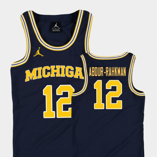 University of Michigan #12 For Kids Muhammad-Ali Abdur-Rahkman Jersey Navy College Basketball Jordan Replica University